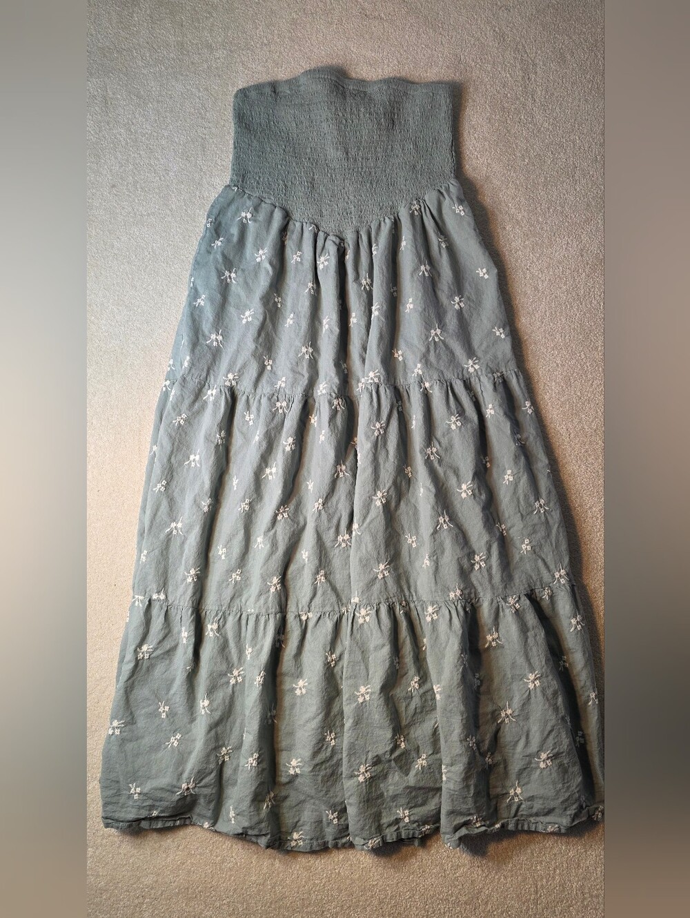 Rebellion Again Embroidered Floral Smocked Maxi Dress Boho Hippie Cottagecore L